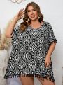 SHEIN Swim BohoFeel Plus Size Tassel Decoration All Over Printed Cover Up