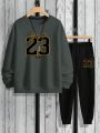 Extended Sizes Men's Plus Size Letter Printed Sweatshirt And Sweatpants Set