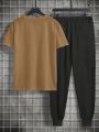 Extended Sizes Men Plus Slogan Graphic Tee & Drawstring Waist Sweatpants