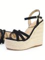 Women Espadrille Sandals High Wedges Ankle Strappy Peep Toe Platform Rome Shoes Casual Concise Summer Sandals