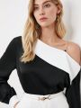 SHEIN BIZwear Women'S Colorblock Irregular Shoulder Shirt