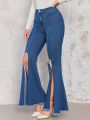 SHEIN Privé Split Thigh Flare Leg Jeans