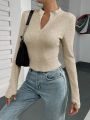 SHEIN Essnce Solid Color Elegant Long Sleeve T-shirt