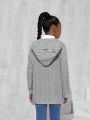 SHEIN Kids Cooltwn Tween Girl Cute Loose Fit Long Sleeve Hooded Cardigan Sweater