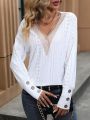 Eyelet Embroidery Contrast Lace Drop Shoulder Tee