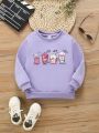 Young Girl Cartoon Graphic Thermal Lined Sweatshirt