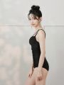 Black Sexy Padded Shoulder Strap One-piece Swimsuit