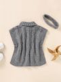 Baby Girl Turtle Neck Button Detail Sweater Vest & Headband