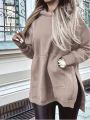 Plus Size Women's Fleece Lined Hoodie With Side Slit