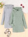 SHEIN Kids EVRYDAY Teen Girls' Knitted Solid Color Slim Fit Casual Hooded Sweater Dress