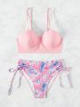 SHEIN Swim Vcay Tropical Print Bikini Set With Pearl Chain