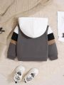 SHEIN Neutral Baby/toddler Unisex Casual Colorblock Hooded Long Sleeve Sweatshirt