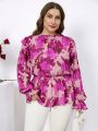SHEIN Clasi Women's Plus Size Stand Collar Floral Print Shirt