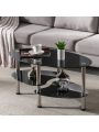 Oval Glass Coffee Table, Modern Accent Table for Living Room, 2-Tier for Storage Space, 4 Metal Legs, for Apartment Small Space, Corner Table Side Table