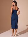 SHEIN BAE Denim Sun Dress With Rhinestone Straps