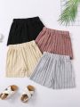 SHEIN Kids SUNSHNE Little Girls' Solid Color Knitted Ribbed Front Tie Shorts