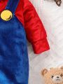 SHEIN Infant Boys' Velvet Hooded Dress Up Jumpsuit With Letter Patchwork