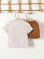 2pcs Baby Boy Colorful Stripe Pattern Casual Shirt And Brown Shorts Set