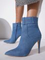 Denim Pointy Toe Stiletto Booties