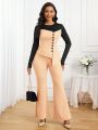 SHEIN Lady Ladies' Color-blocked Round Neck Long Sleeve Top And Pants Two-piece Set