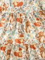 Baby Girls' Elegant And Sweet Fox & Tiger Print Floral Dress