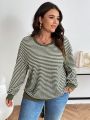 Ladies' Dropped Shoulder Sweatshirt With Wavy Stripes