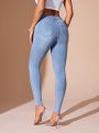 SHEIN BAE Rhinestone Decor Slim Fit Jeans