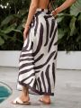 SHEIN Leisure Women's Loose Zebra Striped Black & White Cardigan