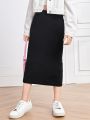 SHEIN Kids EVRYDAY Girls High Waist Solid Straight Skirt