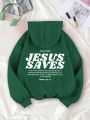 Women's Regular Fit Fleece Hoodie With Slogan Print And Drawstring