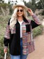 SHEIN LUNE Plus Size Women's Geometric Pattern Corduroy Jacket