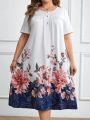 EMERY ROSE Plus Size Floral Printed Button Decorated Casual Dress