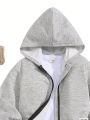 SHEIN Kids EVRYDAY Toddler Boys' Hooded Zipper Long Sleeve Jacket And Jogger Pants Set