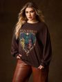 HOUSE OF THE DRAGON X SHEIN Plus Size Oversized Dragon And Letter Print Drop Shoulder Sweatshirt