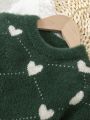 Toddler Girls' Love Pattern Cashmere Sweater Dress For Winter