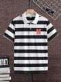 Teenage Boy'S Wide Stripe Letter Print Casual Polo Shirt