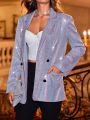 Anewsta Women's Shiny Double Breasted Casual Jacket