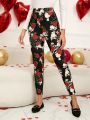 EMERY ROSE Valentine's Day Women Floral Printed Slim Fit Long Pants