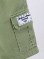 Little Boys' Basic Embroidery Decoration All Elastic Waist Comfortable & Soft Green Denim Shorts