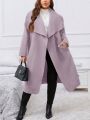 Women's Purple Oversized Lapel Single-breasted Woolen Coat Without Button In Plus Size