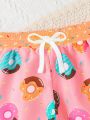 Baby Boy Donuts Print Drawstring Waist Swim Shorts