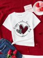 Girls' Valentine's Day Love/Slogan Print Short Sleeve T-Shirt With Round Neck