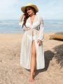 SHEIN Swim Vcay Plus Cut Out Waist Tie Front Kimono