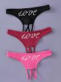 Women's Valentine's Day Sexy Letter Pattern Open Crotch Panties