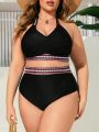 SHEIN Swim BohoFeel Plus Size Women's Geometric Printed Halter Swimwear Top