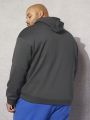 SHEIN Extended Sizes Men Plus Letter & Eagle Print Drawstring Hoodie