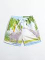 Boys' (Little Kid) Swimsuit Coconut Tree Print Beach Shorts With Drawstring Tie, Summer Beach Wear