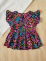 SHEIN Kids SUNSHNE Girls Floral Print Ruffle Trim Peplum Blouse