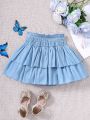 SHEIN Kids EVRYDAY Toddler Girls' Lovely Casual Denim-Look Skirt With Elastic Waistband