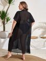 SHEIN Swim Basics Plus Size Women'S Long Short Sleeve Kimono Dress